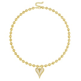 KELORIS PATH Heart Necklace for Women, 14K Gold Plated Chunky Puffy Pendant Charm Choker, Trendy Statement Ball Chain Jewelry Gifts Style 04