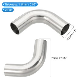 PATIKIL 2pcs 90 Degree Mandrel Bend Elbow, 1 Inch OD Steel Exhaust Elbow Piping Connector 316 Stainless 75mm for Exhaust Pipe Stair Handrail HVAC