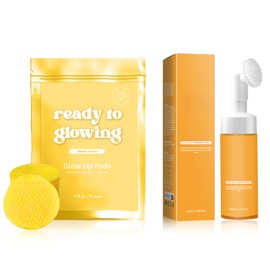 Bettinay Turmeric Face Wash Set, 150ml Pure Glow Foaming Cleanser with 30pcs Cleansing Tablets for Women Men