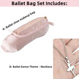 CXYANG Pink Ballet Dance Recital Gifts for Girls, Ballet Slipper Pouch Ballerina Stuff Dancer Makeup Bag for Women (Necklace B)