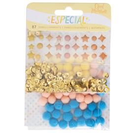 American Crafts 34003870 Special Embellishments Mixed Enamel Dots Sequins and Mini Pompoms