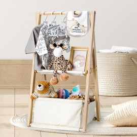 Wooden Baby Shower Gift Crate with Hangers – Double-Layered Baby Clothes Storage Basket & Nursery Closet Rack | Newborn Organiser for Baby Shower or Pregnancy Gifts for New Mums & Parents