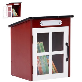fuyao Outdoor Book Storage Box: Natural Wood Library Box with Reinforced Waterproof Roof, DIY Book Sharing Storage Box for Outside Neighborhoods Community Schools (Red Sloped Roof)