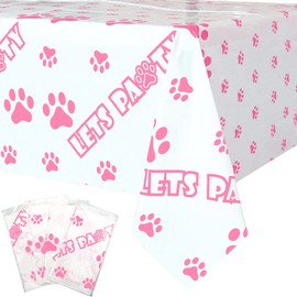 Hegbolke 4pcs 51.2x86.6in Puppy Dog Pet Paw Print Disposable Plastic Tablecloth - Cat Pet Paw Plastic Table Cover for Paw Party Supplies Dog Theme Birthday Party Decorations Cat Theme Birthday Party