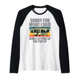 Funny Pop Up Camper Art for Men Women Pop Up Camping Lovers Raglan Baseball Tee