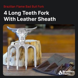 Brazilian Flame Aluminum Bad Bull Fork 4 Teeth with Leather Sheath