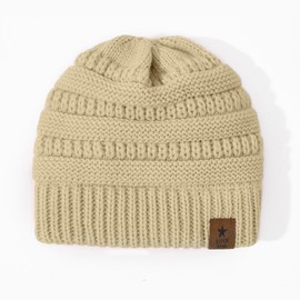 American Trends Baby Beanie Toddler Winter Hat Kint Warm Cap for Kids Double Layer Hats Infant Girls Boys 1-5 Years Beige M