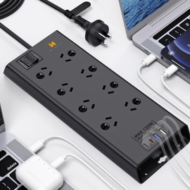 120W Powerboard USB C - Surge Protection Power Board 8AC, Fast Charging Power Strip Surge Protector for Laptops, 8-Outlet with 4 USB Power Outlet, 1.8M Extension Cord and Switch for Home & Office