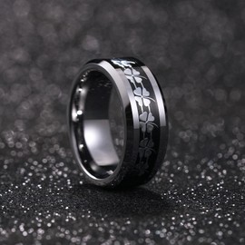 King Will Men's Gunmetal Tungsten Wedding Band 8mm Black Plated Four Leaf Clover Inlay Polished Beveled Edge Lucky Rings For Men Comfort Fit Comfort Fit Size 12