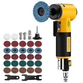 AMTOVL Air Die Grinder Kit, Right Angle Die Grinder with 1/4" 1/8" Collets and 2" Quick Change Roll Lock Sanding Discs Accessories Set, 20,000RPM Pneumatic Air Grinding Tools Attachments