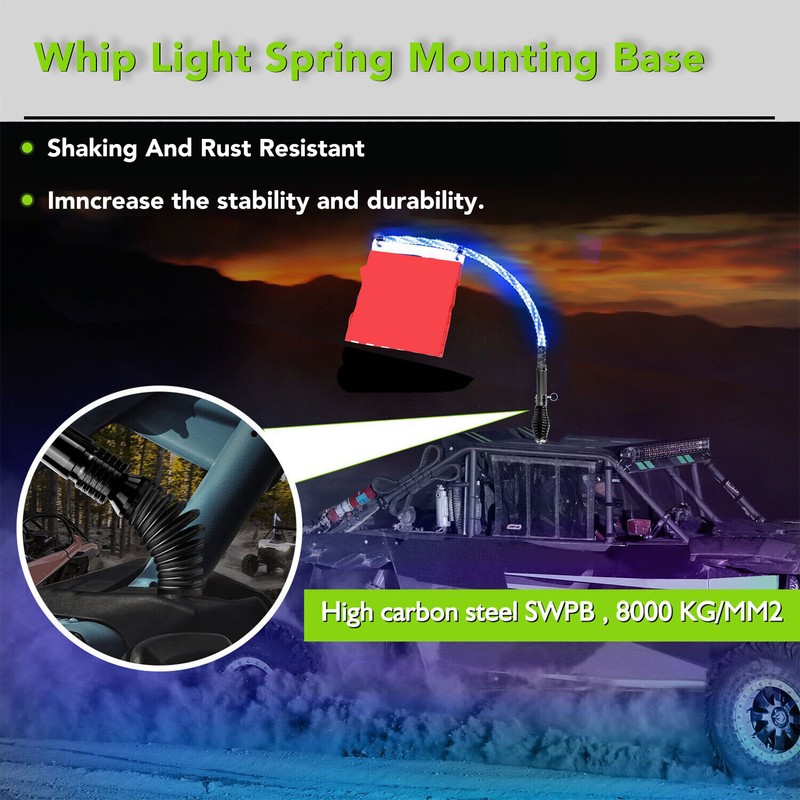 2Pcs RGB LED Whip Light Spring Base Protective Mounting Mount