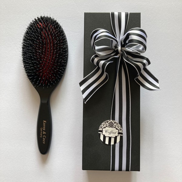 Boa Mix (Boar Hair + Nylon), Large, Premium Hair Brush, Includes Hair Brush Cleaner, Medium to Large Amount of Hair, Perfect as a Gift, Of course, All Handmade!