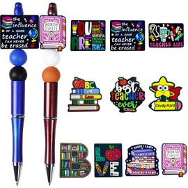 Scyagolila 10Pcs Silicone Focal Beads for Pens Teacher DIY Necklace Bracelet Beads Focal for Keychains Craft Set Jewelry(Teacher Theme)