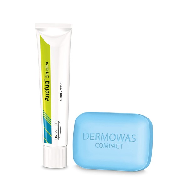 Dermowas Compact, 100 g & Anefug Simplex, 40 ml | For Prone to Acne, Pimples, Blackheads, Impurities | Cleaning & Covering Set | For Normal to Oily Skin