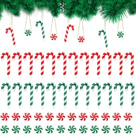 Pack of 48 Christmas Tree Decorations Candy Canes for Hanging, Green Red & White Christmas Decoration Pendant Candy Cane Ornaments Christmas Decoration