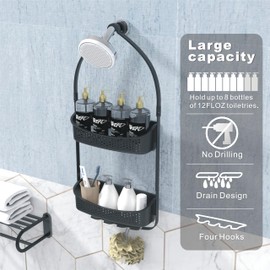 EMT ETRENDS Plastic Shower Caddy over Shower Head，Door Hanging Shower Caddy, 2 in 1 Adjustable Shower Organizer,Rust Resistant No Drilling Anti-Swing Shelf for Bathware (Grey)