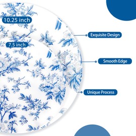 EI 60pcs Blue Plastic Plates Disposable Heavy Duty,Blue and White Floral Disposable Plates,10.25" Dinner & 7.5" Dessert Plate,Natural Fresh and Elegant Decorations for Birthdays/Tea Party/Wedding