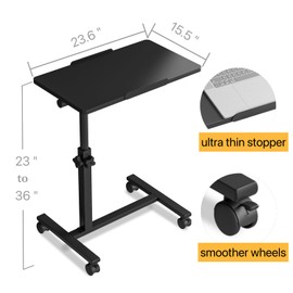 IRUFGLL Medical Overbed Tables Over The Bed Table with Wheels Adjustable Height Bedside Table Rolling Desk Laptop Stand for Couch Bed Table Tray Table Portable Desk-Black