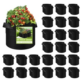 Cskunxia 80 Pack 10 Gallons Plant Grow Bags, Vegetable Grow Bags with Handles, Non-Woven Fabric Pots Plant Bags, Garden Plant Bags for Potatoes, Carrots, Tomatoes, Fruits, Flower, Evergreen