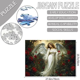 Tucocoo Gracefully Angel Jigsaw Puzzles for Adults 1000 Pieces, Red Roses Gothic Garden Art Puzzle DIY Crafts Puzzles for Home Decoration Gifts, Family Challenging Puzzle Perfect for Game Nights