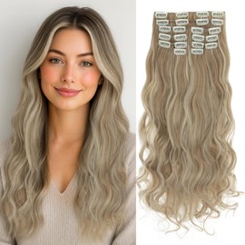 Benehair 22" Clip in Hair Extensions 12 Pcs Long Curly Wave Hair Extensions Clip in Full Head Synthetic Fiber Hair Piece for Women Girls(Light Brown mix Blonde, 180g)