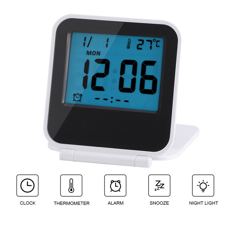 Portable Foldable Tabletop Travel Digital Alarm Clock with Temperature Calendar