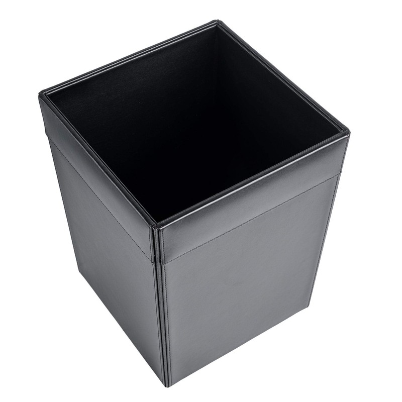 Classic Black Leather Square Waste Basket