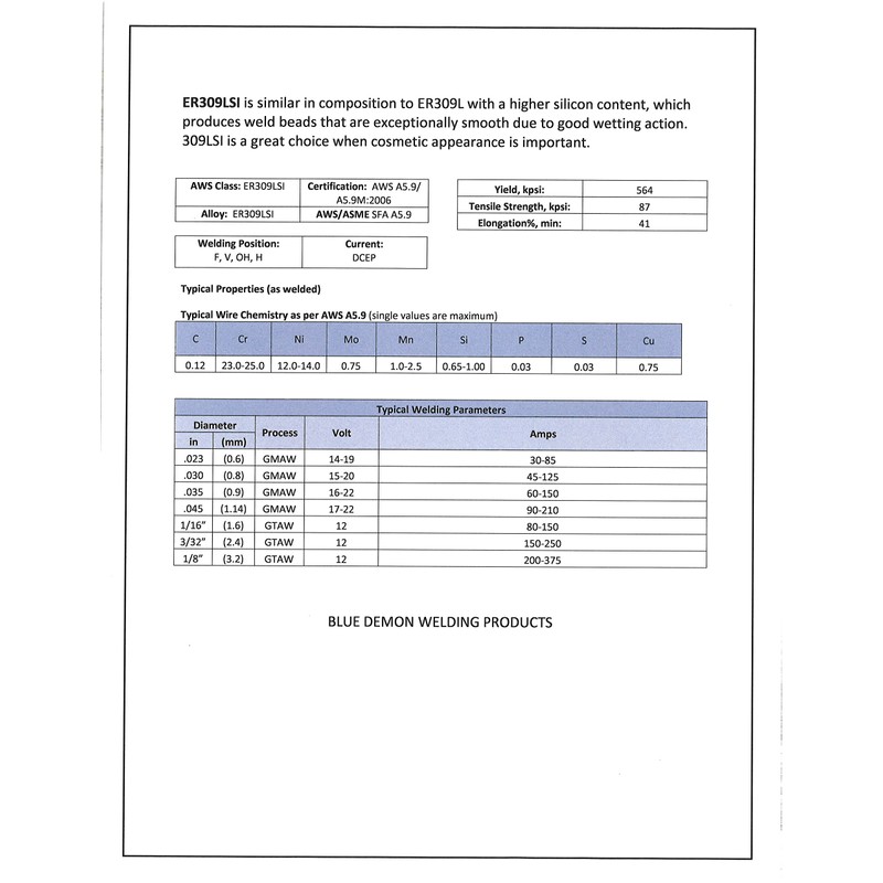 Blue Demon 309LSI X .023 X 2LB Spool stainless steel