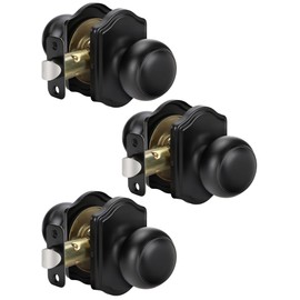 goldenwarm Interior Door Knob, 3 Pack Matte Black Passage Hardware Handle, Classic Decorative Closet Door Knobs for Hallway, 6x3 inches, Stainless Steel, Reversible, Ambidextrous