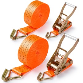 2Pack Ratchet Straps Heavy Duty-2 Inch x 20 Feet(7,500lb Break Strength), Tie-Down Ratcheting with J-Hook Cargo Straps Tiedown Ratchet for Moving and Transports with Trailers, Pickup, Flatbed Trucks