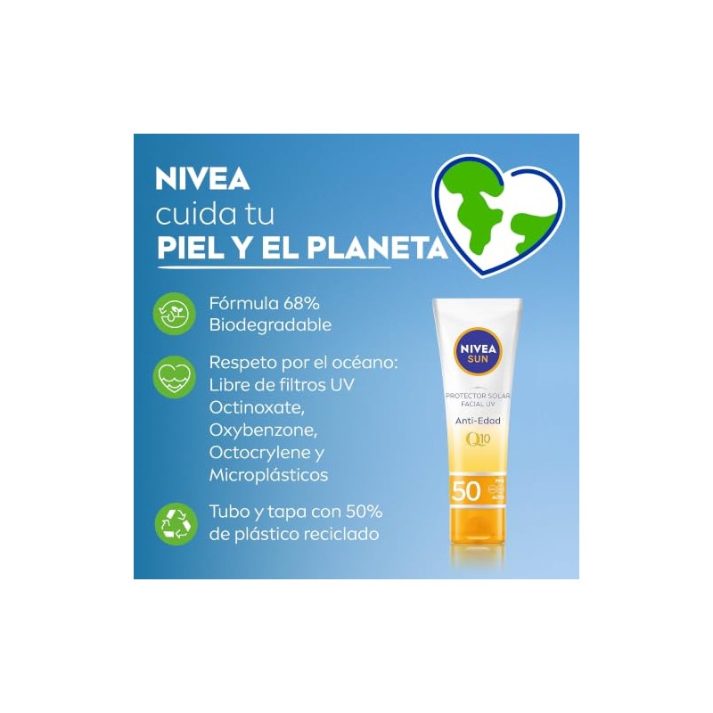 Protector Solar Facial NIVEA SUN Anti-Edad Q10 Fps50+ 50Ml, Previene