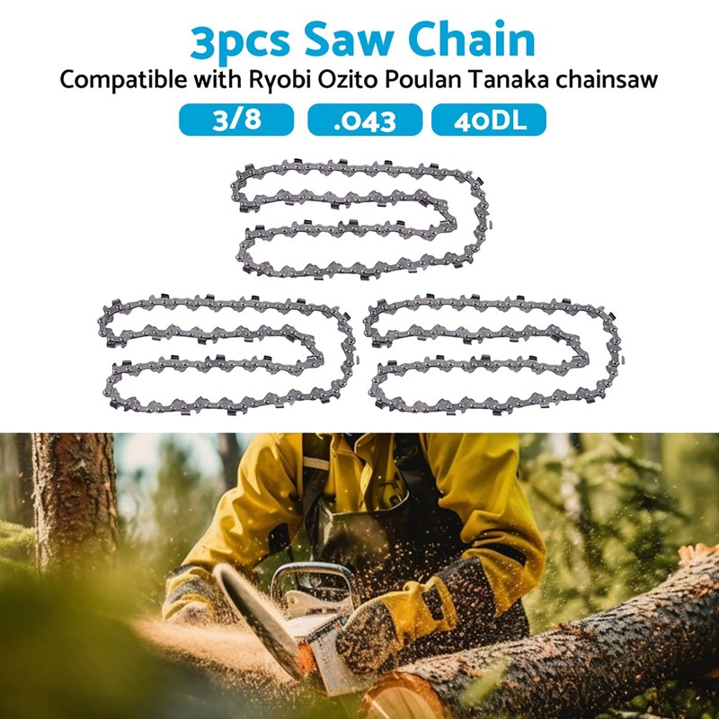 3PCS 3/8 .043 40DL Chainsaw Chains 10" Replacement Suitable for