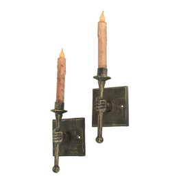 Set of 2 Antique Bronze Finish Cast Iron Torchbearer Hand Wall Sconce Candle Holders: Rustic Charm for Western Décor - 8 Inches High - Adds Elegance to Any Room