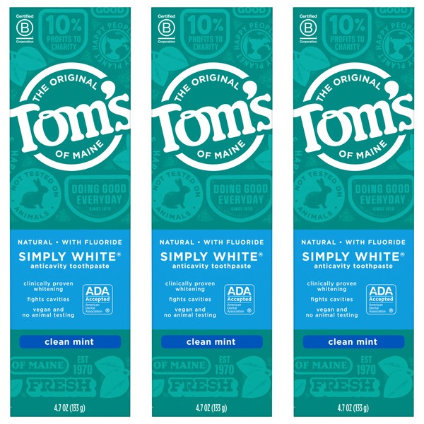 Tom's Of Maine Simply White Toothpaste, Clean Mint, 4.7 oz. 3-Pack (Packaging May Vary)