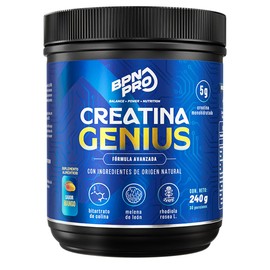 Creatina Monohidratada BPN PRO Genius 5g en Polvo Sabor Mango 240g 30 Porciones con Melena de León Rhodiola y Magnesio Vegana Sin Gluten
