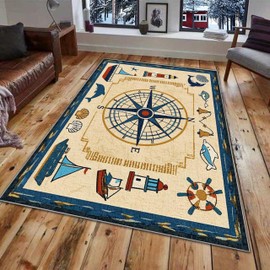 Alfombras clásico de brújula náutica de 2 x 3 pies, alfombra lavable con temática de navegación y aventura, alfombra antideslizante café para recámara, vela de ballena, graffiti para sala de estar