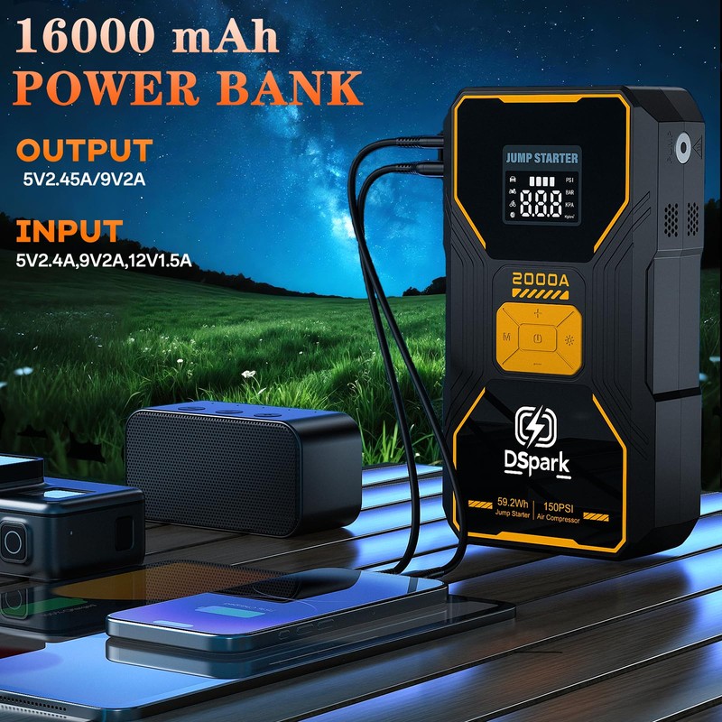 Dspark B31 2000A Jump Starter with 150PSI Air Compressor,Jump Starter