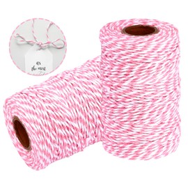 Cotton Twine String Bakers Rope: 2 Roll Twines for Crafts Gift Wrapping - 656 Feet Twine for Kitchen Cooking (07 Pink White, 2mm)