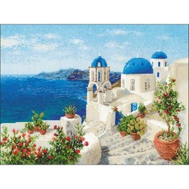 RIOLIS 1644 - Santorini - Counted Cross Stitch Kit 15¾" x 11¾" Zweigart 14 ct. White AIDA 32 Colors