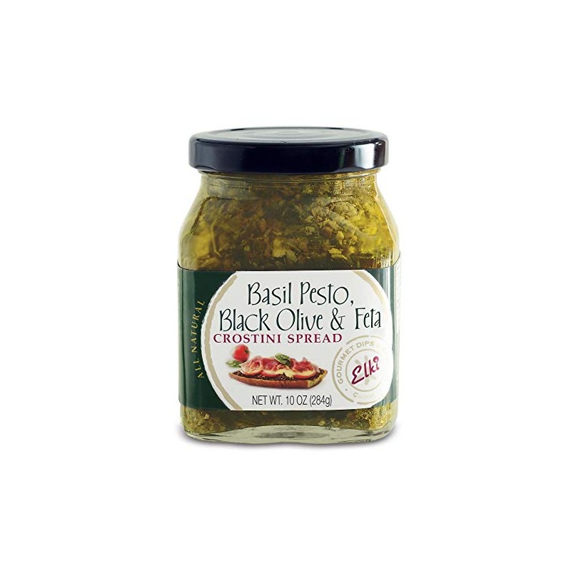 Elki Basil Pesto, Black Olive & Feta Crostini Spread