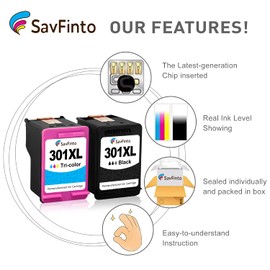 SavFinto 301XL Black Printer Cartridges Replacement for HP 301 XL Cartridges Compatible with HP Deskjet 1010 1050 1510 1512 2050 2050A 2510 2540 3050 Envy 4500 4502 4503 5530 Officejet 2622 0 463 0