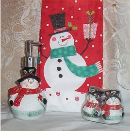 Snowman Ceramic Soap Pump Lotion Salt Pepper Shakers Kitchen Towel Holiday Decor