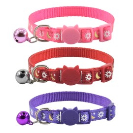 3 PCS Breakaway Cat Collar with Bell, Moon Cat Collar Adjustable Cute Kitten Collars Soft for Cat Puppy 7-10.2in (Red Pink Purple)