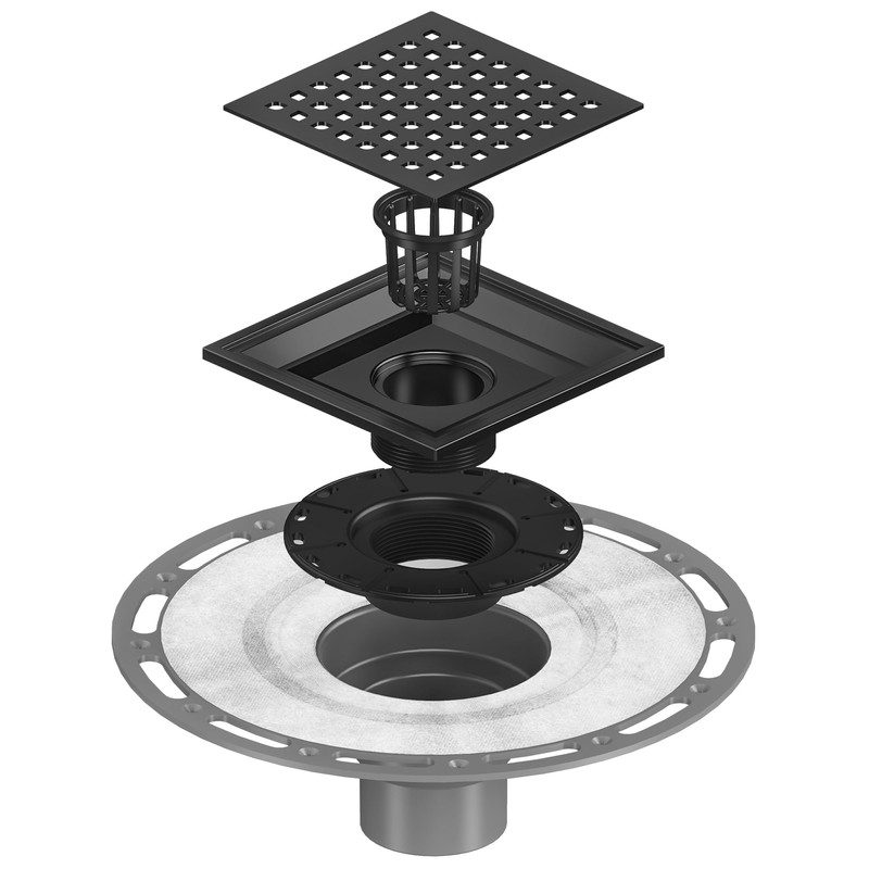 Neodrain 6 in Matte Black Square Shower Drain Brushed 304