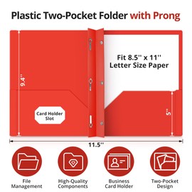 Taja Vibrant Plastic Folders with Pockets and Prongs, 12 Pack, Bright Color 2 Pocket Folders with Business Card Slot, Poly Folders for School and Office, Letter Size