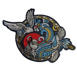Crane Patch, Iron, Embroidered, Stylish, Applique, Nursery School, Kindergarten, Biker Jacket, etc. Easy to Use