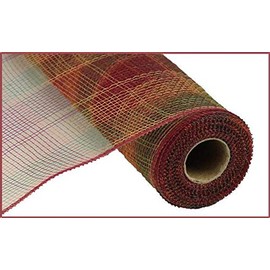 Plaid Deco Poly Mesh Ribbon - 10 inch x 10 Yards (Burgundy, Brown, Moss)
