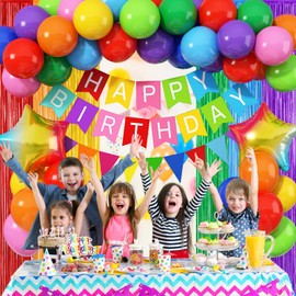 Jobkoo Rainbow Birthday Decorations for Kids, Colorful Latex Party Decorations Assorted Colors Happy Birthday Banner for Boys Girls Party Supplies