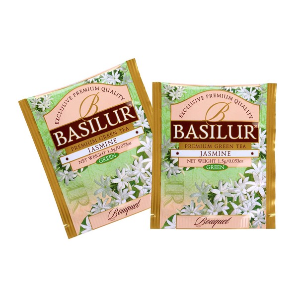 Basilur | Jasmine Green Tea | Food Service Packs | Single Origin | 100% Pure Natural Tea | 100 Count Foil Enveloped Tea Bags