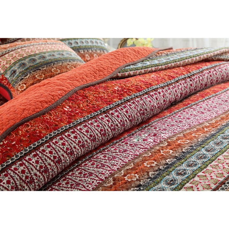 NEWLAKE Striped Classical Cotton 3-Piece Patchwork Bedspread Quilt Sets, Queen